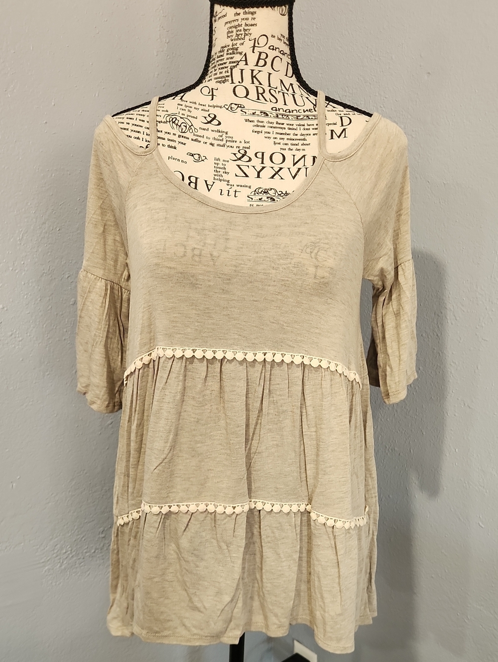 Hailey & Co. Light Beige Tiered Peasant Mini Dress